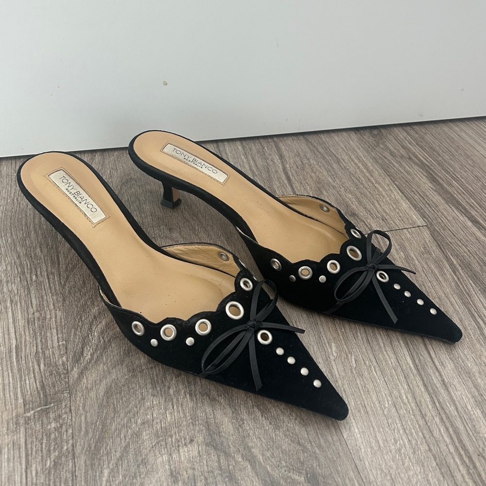 Tony Bianco Black Studded Bow Kitten Heels